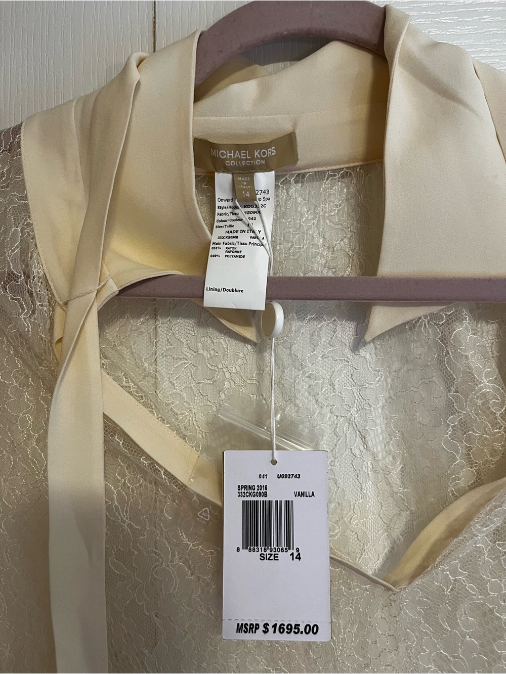 Michael Kors Collection Cream Lace Tie-Neck Blouse